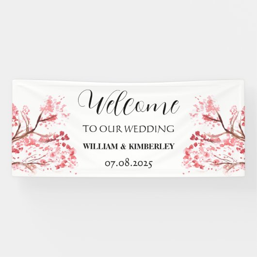 Cherry Blossom Pink Blume Rustikale Hochzeit Banner (Horizontal)