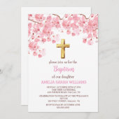 Cherry Blossom Pink Blumenkreuz Taufe Einladung (Vorne/Hinten)