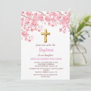 Cherry Blossom Pink Blumenkreuz Taufe Einladung