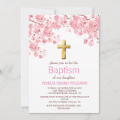 Cherry Blossom Pink Blumenkreuz Taufe Einladung (Vorderseite)