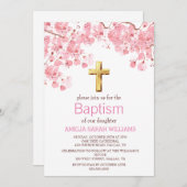 Cherry Blossom Pink Blumenkreuz Taufe Einladung (Vorne/Hinten)