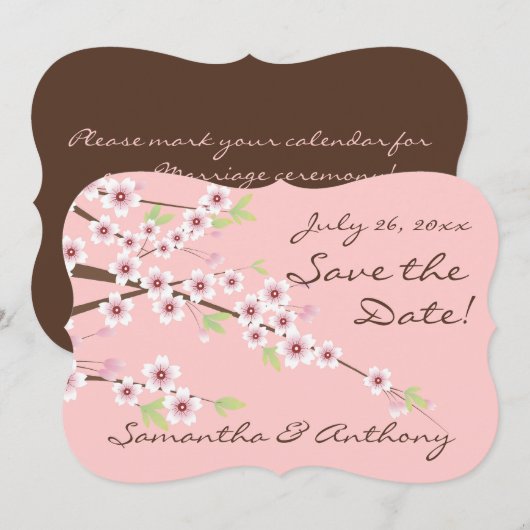 Cherry Blossom Pink/Brown Save the Date (Vorne/Hinten)