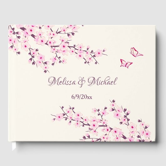 Cherry Blossom Pink Cream Wedding Gästebuch (Vorderseite)