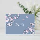 Cherry Blossom Pink Dusty Blue Wedding Details Begleitkarte (Stehend Vorderseite)