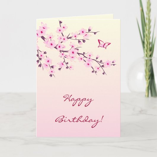 Cherry Blossom Pink Floral Happy Birthday Karte (Vorderseite)