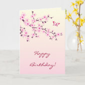 Cherry Blossom Pink Floral Happy Birthday Karte (Gelbe Blume)