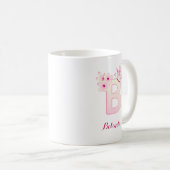 Cherry Blossom Pink Floral Initial Monogram Coff Kaffeetasse (VorderseiteRechts)