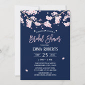 Cherry Blossom Pink Floral Navy Brautparty Einladung (Vorderseite)