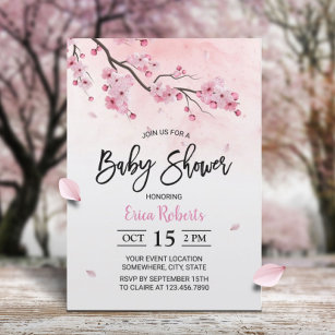 Cherry Blossom Pink Floral Watercolor Babydusche Einladung