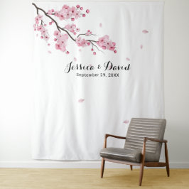 Cherry Blossom Pink Floral Wedding Backdrop Wandteppich
