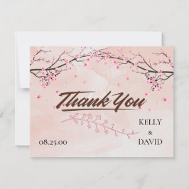 Cherry Blossom Pink Floral Wedding Danke Postc RSVP Karte