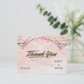Cherry Blossom Pink Floral Wedding Danke Postc RSVP Karte (Stehend Vorderseite)