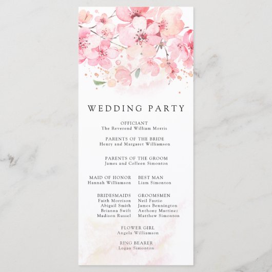 Cherry Blossom Pink Floral Wedding Programm (Rückseite)