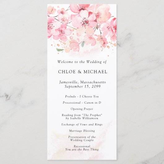 Cherry Blossom Pink Floral Wedding Programm (Vorderseite)