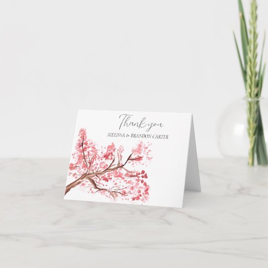 Cherry Blossom Pink Floral Wedding Vielen Dank Dankeskarte (Vorderseite)