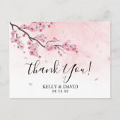 Cherry Blossom Pink Floral Wedding Vielen Dank Postkarte (Vorderseite)