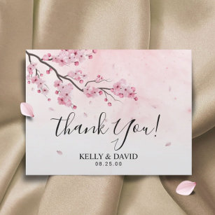 Cherry Blossom Pink Floral Wedding Vielen Dank Postkarte