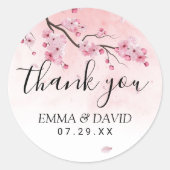 Cherry Blossom Pink Floral Wedding Vielen Dank Runder Aufkleber (Vorderseite)