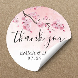 Cherry Blossom Pink Floral Wedding Vielen Dank Runder Aufkleber