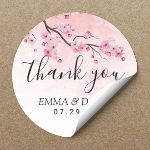 Cherry Blossom Pink Floral Wedding Vielen Dank Runder Aufkleber