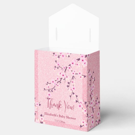 Cherry Blossom Pink Glitzer Danke Babydusche Geschenkschachtel (Geöffnet)