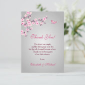Cherry Blossom Pink Gray Baby Dusche Vielen Dank Dankeskarte (Stehend Vorderseite)