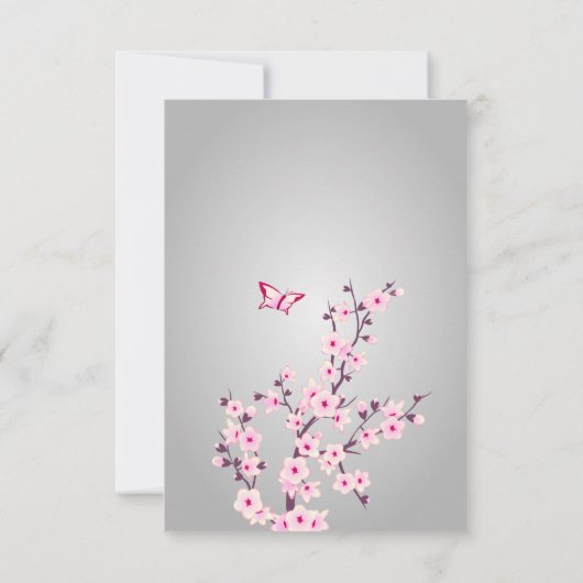 Cherry Blossom Pink Gray Baby Dusche Vielen Dank Dankeskarte (Rückseite)