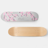 Cherry Blossom Pink Grey Asia Floral Monogram Skateboard (Horizontal)