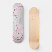 Cherry Blossom Pink Grey Asia Floral Monogram Skateboard (Vorderseite)