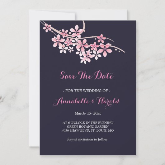 Cherry Blossom Pink Marine Blumenstrauß Save the D Date (Vorderseite)