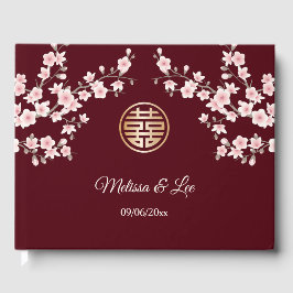 Cherry Blossom Pink Maroon Chinesische Hochzeit Gästebuch