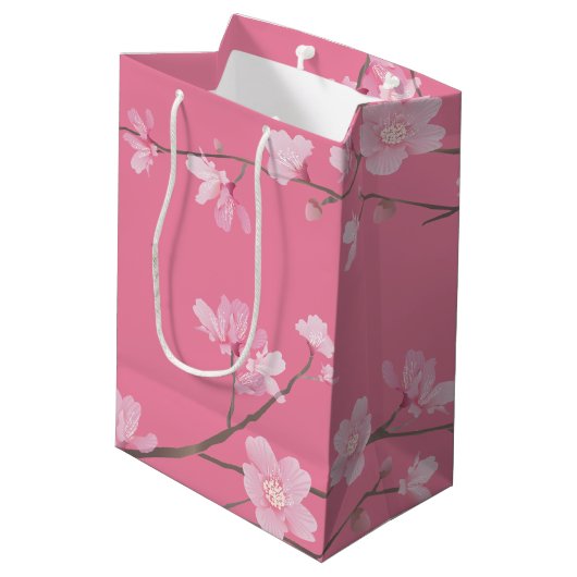 Cherry Blossom - Pink Medium Gift Bag Mittlere Geschenktüte (Rückseite Schrägansicht)