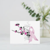 Cherry Blossom Pink Ribbon Postkarte (Stehend Vorderseite)