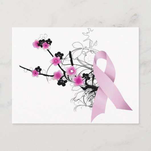 Cherry Blossom Pink Ribbon Postkarte (Vorderseite)