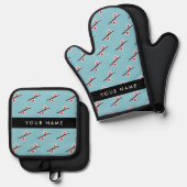 Cherry Blossom, Pink Sakura, Ihr Name Ofenhandschuh & Topflappen-Set (Vorderseite/Rückseite)