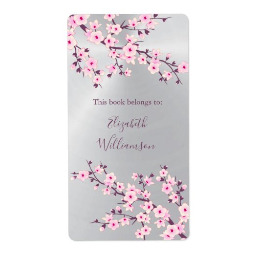 Cherry Blossom Pink Silver Floral Buchzeichen (Vorne)