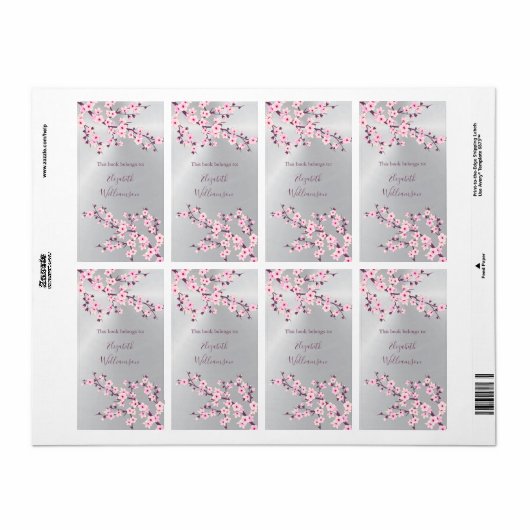 Cherry Blossom Pink Silver Floral Buchzeichen (Vorne)