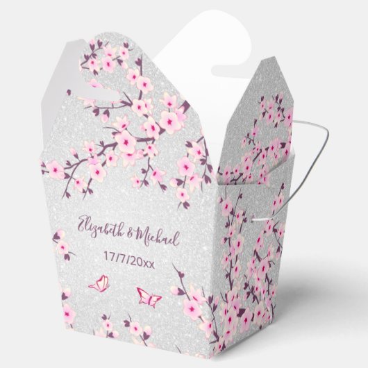 Cherry Blossom Pink Silver Glitzer | Hochzeit Geschenkschachtel (Geöffnet)