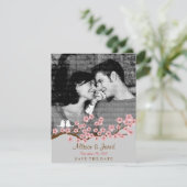 Cherry Blossom Pink Silver Save the Date Foto (Stehend Vorderseite)