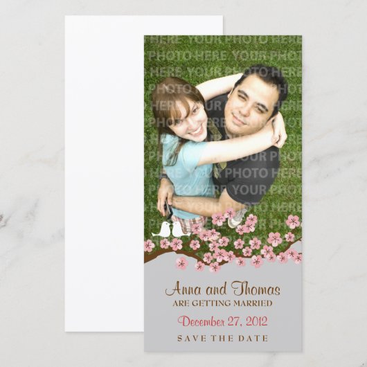 Cherry Blossom Pink Silver Save the Date Foto (Vorne/Hinten)