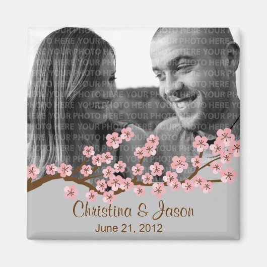 Cherry Blossom Pink Silver Save the Date Foto Magnet (Vorne)