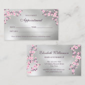 Cherry Blossom Pink Silver Terminierungskarte Visitenkarte (Vorne/Hinten)