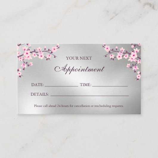 Cherry Blossom Pink Silver Terminierungskarte Visitenkarte (Vorderseite)