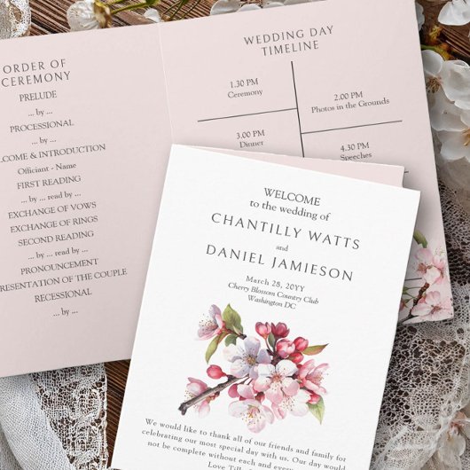 Cherry Blossom Pink und White Wedding Programm