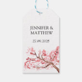 Cherry Blossom Pink Wasserfarbe Elegante Hochzeit Geschenkanhänger (Rückseite)