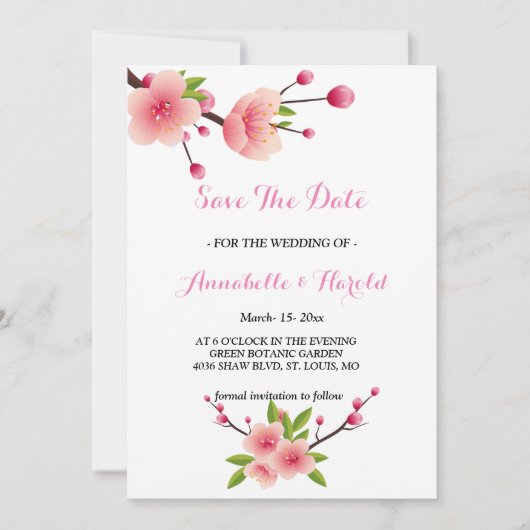 Cherry Blossom Pink Weiß Save the Date (Vorderseite)
