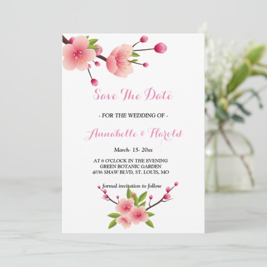 Cherry Blossom Pink Weiß Save the Date (Stehend Vorderseite)