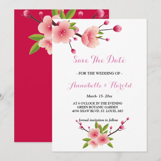 Cherry Blossom Pink Weiß Save the Date (Vorne/Hinten)