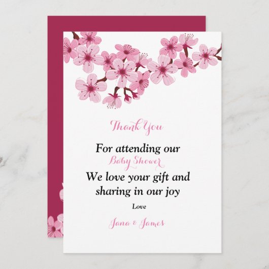 Cherry Blossom Pink Weiße Blüte Danke Karte (Vorne/Hinten)