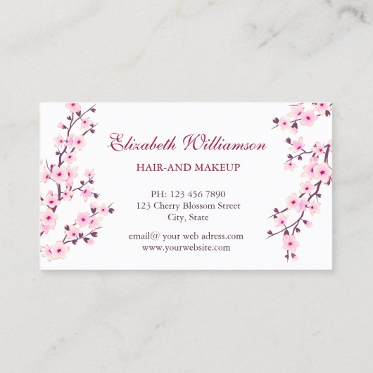 Cherry Blossom Pink Weiße Verabredungskarte Visitenkarte (Rückseite)